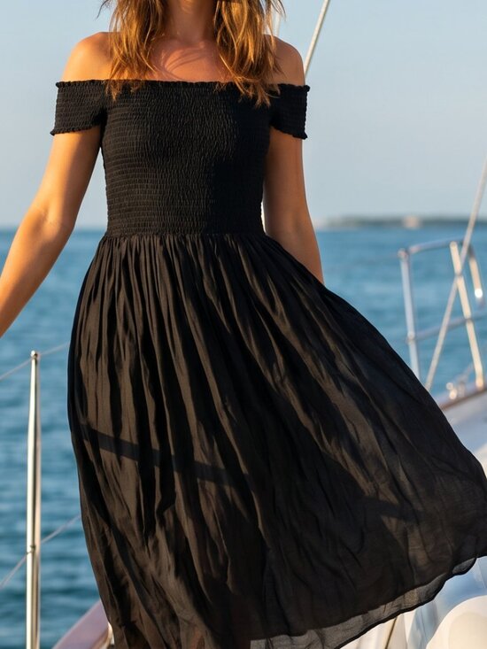 J. Crew Dresses & Skirts - NEW! J. CREW smocked black dress great swim cover-up M 100% cotton